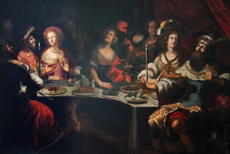Pamono Bartholomäus Strobel the Younger, The Banquet of King Balthasar, 1800s, Oil on Canvas> Old Masters
