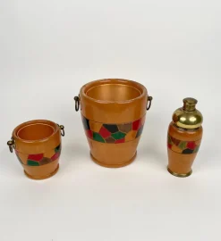 Pamono Barware & Icebucket Shaker by Aldo Tura for Macabo, Italy, 1950s, Set of 3> Ice Buckets & Wine Coolers