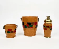 Pamono Barware & Icebucket Shaker by Aldo Tura for Macabo, Italy, 1950s, Set of 3><noscript><img width=