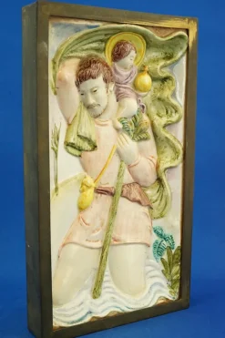 Pamono Bas-Relief Plaque Sculpture of Saint Christopher with Baby Jesus from Le Tre Aaa, Turin, Italy, 1920s><noscript><img width=