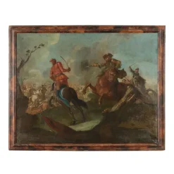 Outlet Pamono Battle Scene, Oil on Canvas, 17th-Century
