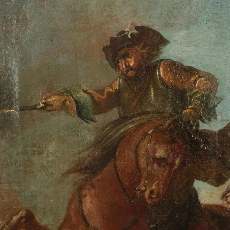 Outlet Pamono Battle Scene, Oil on Canvas, 17th-Century