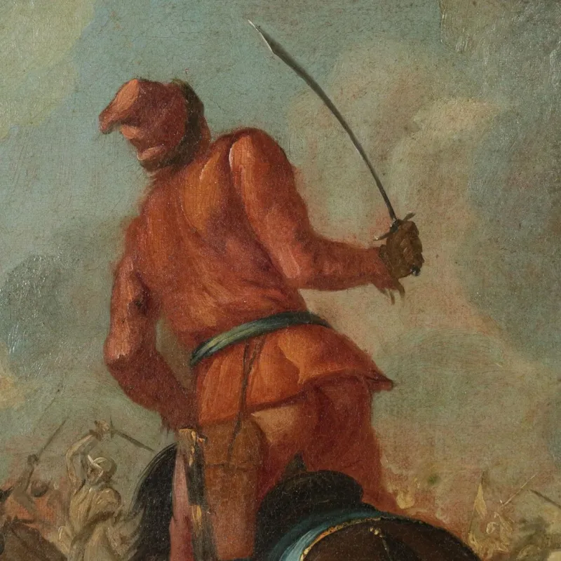 Outlet Pamono Battle Scene, Oil on Canvas, 17th-Century