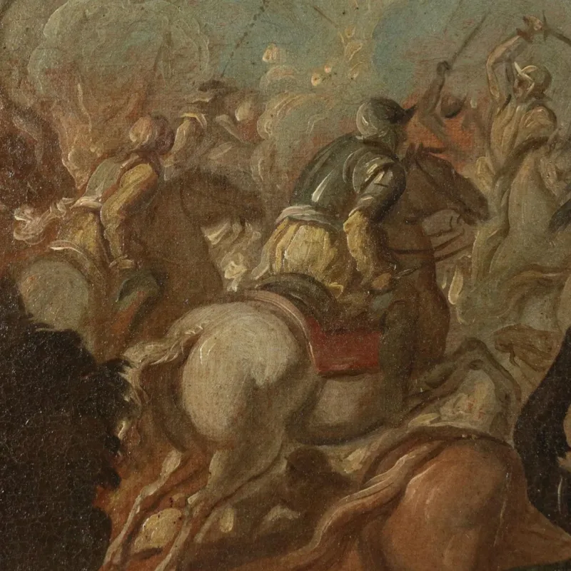 Outlet Pamono Battle Scene, Oil on Canvas, 17th-Century