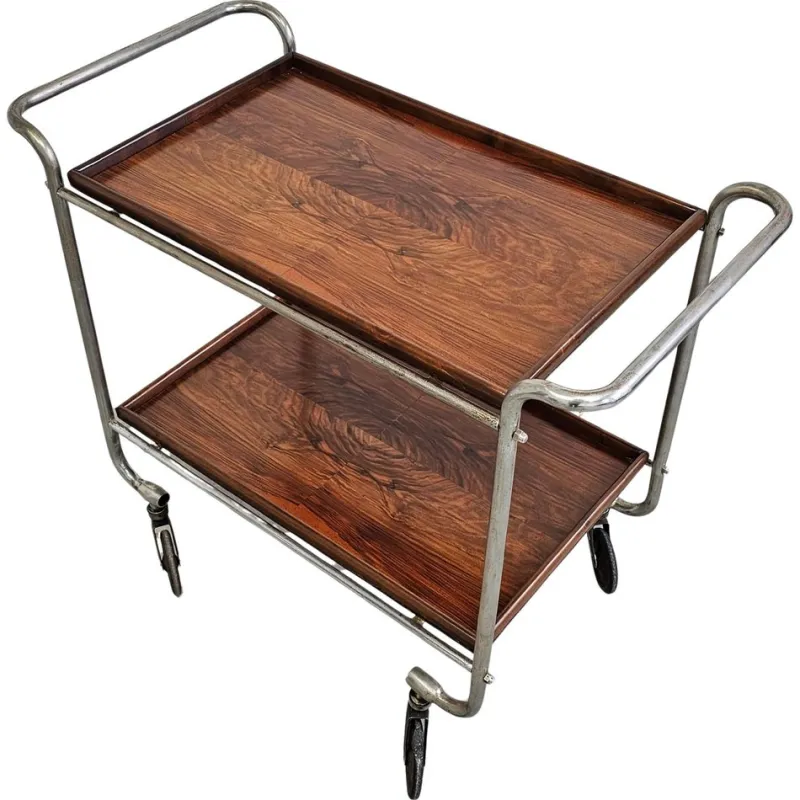Pamono Bauhaus Bar Cart in Walnut Root Veneer and Steel Construction, 1920s> Serving Bar Carts & Trolleys