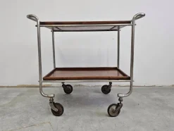 Pamono Bauhaus Bar Cart in Walnut Root Veneer and Steel Construction, 1920s><noscript><img width=