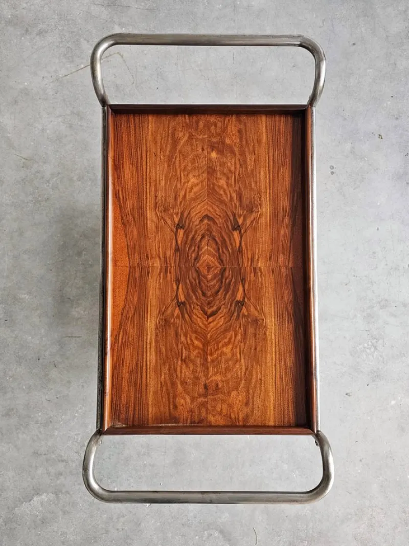Pamono Bauhaus Bar Cart in Walnut Root Veneer and Steel Construction, 1920s> Serving Bar Carts & Trolleys