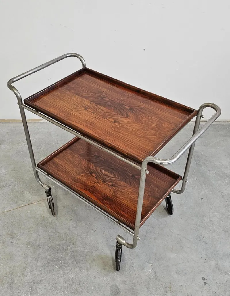 Pamono Bauhaus Bar Cart in Walnut Root Veneer and Steel Construction, 1920s> Serving Bar Carts & Trolleys