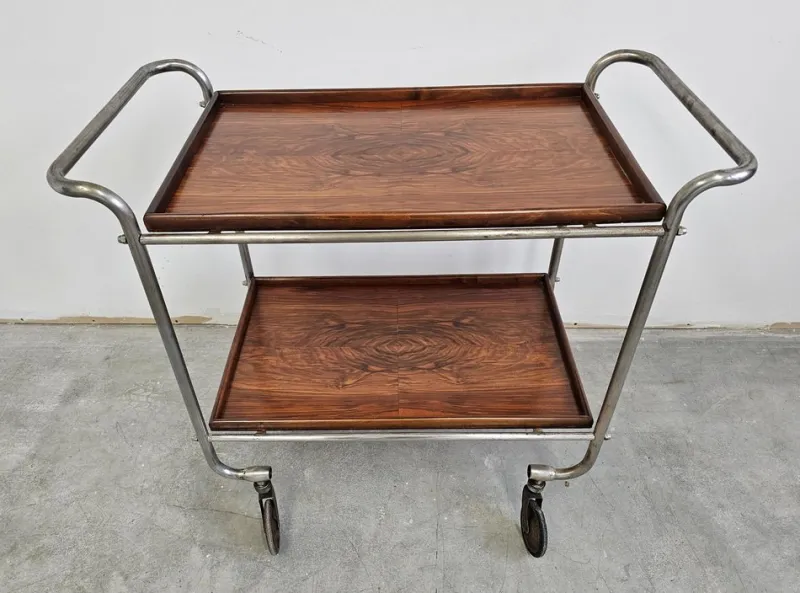Pamono Bauhaus Bar Cart in Walnut Root Veneer and Steel Construction, 1920s> Serving Bar Carts & Trolleys