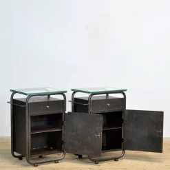 Pamono Bauhaus Bedside Tables in Iron and Glass, 1920s, Set of 2><noscript><img width=