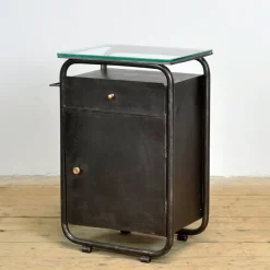Pamono Bauhaus Bedside Tables in Iron and Glass, 1920s, Set of 2><noscript><img width=