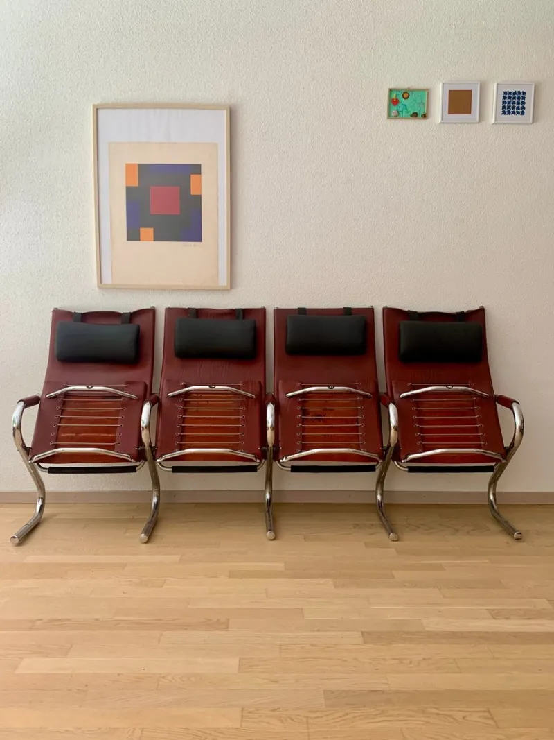 Pamono Bauhaus Cinema Series Chrome & Leather Armchair Bench Basel Cinema by Pfalzberger, 1970s> Benches