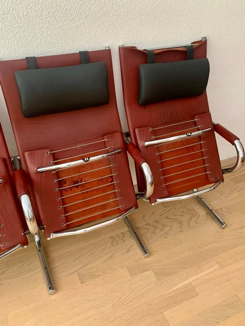 Pamono Bauhaus Cinema Series Chrome & Leather Armchair Bench Basel Cinema by Pfalzberger, 1970s> Benches