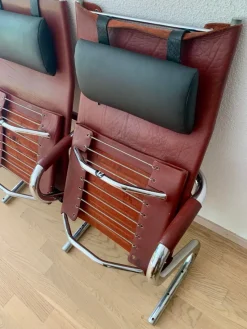 Pamono Bauhaus Cinema Series Chrome & Leather Armchair Bench Basel Cinema by Pfalzberger, 1970s><noscript><img width=