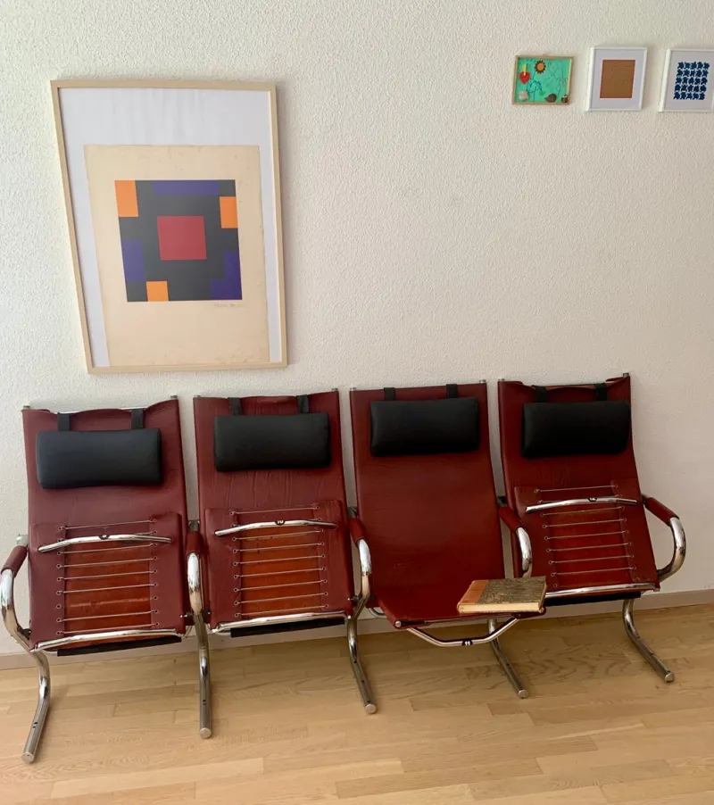 Pamono Bauhaus Cinema Series Chrome & Leather Armchair Bench Basel Cinema by Pfalzberger, 1970s> Benches