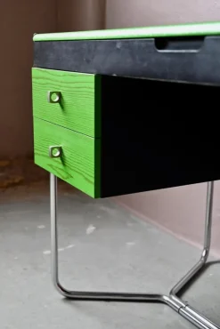 Pamono Bauhaus Desk in Green and Black Wood and Chrome Metal, 1980s