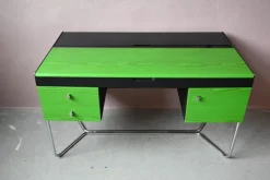 Pamono Bauhaus Desk in Green and Black Wood and Chrome Metal, 1980s