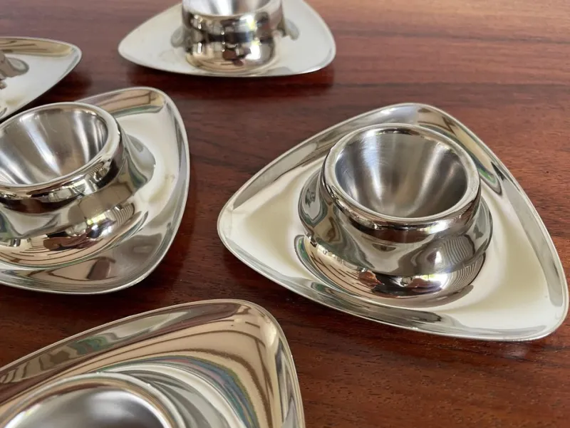 Pamono Bauhaus Egg Cups by Prof. Wagenfeld for WMF, Germany, 1950s, Set of 6> Dinnerware Accessories
