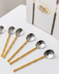 Pamono Bauhaus Spoons in Silver and Gilding from Gucci, 1970s, Set of 6> Cutlery & Serving Utensils