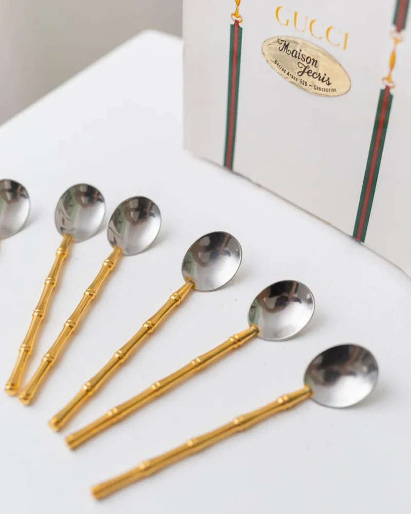 Pamono Bauhaus Spoons in Silver and Gilding from Gucci, 1970s, Set of 6> Cutlery & Serving Utensils