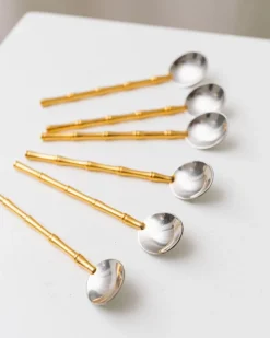 Pamono Bauhaus Spoons in Silver and Gilding from Gucci, 1970s, Set of 6> Cutlery & Serving Utensils