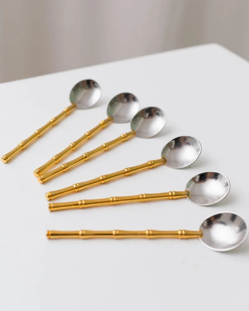 Pamono Bauhaus Spoons in Silver and Gilding from Gucci, 1970s, Set of 6> Cutlery & Serving Utensils