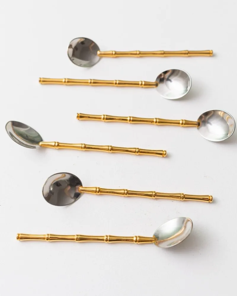 Pamono Bauhaus Spoons in Silver and Gilding from Gucci, 1970s, Set of 6> Cutlery & Serving Utensils