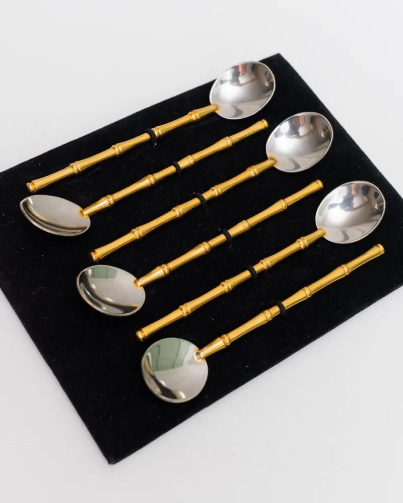 Pamono Bauhaus Spoons in Silver and Gilding from Gucci, 1970s, Set of 6> Cutlery & Serving Utensils