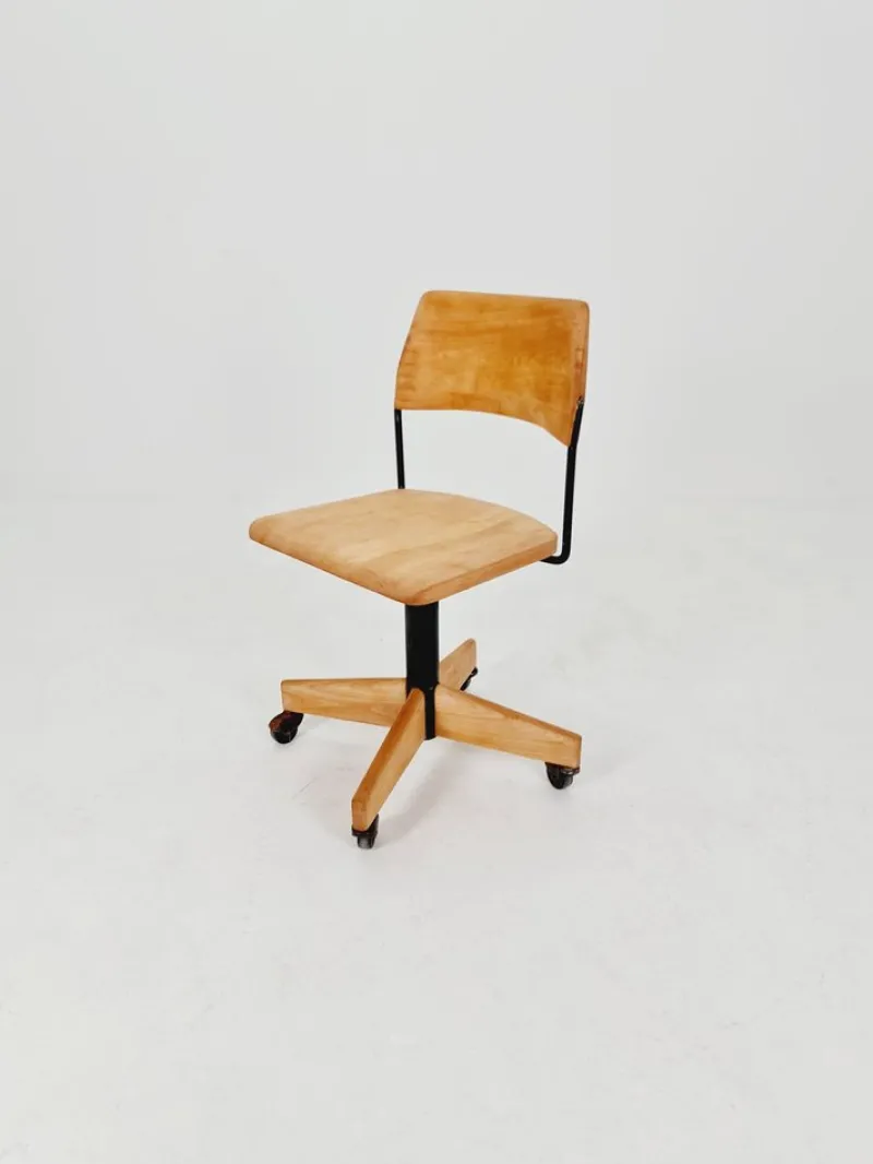 Online Pamono Bauhaus Swivel Office Chair in Wood from Giroflex, 1960s