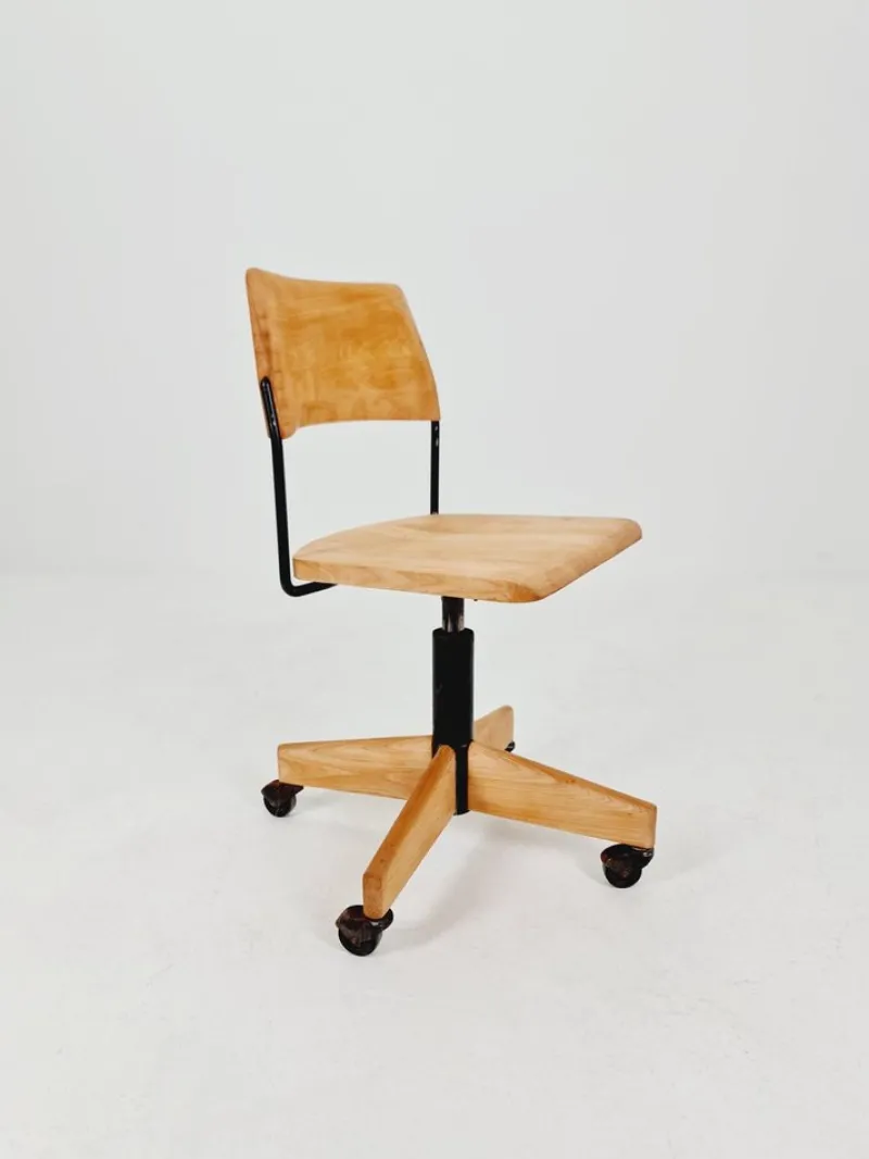 Online Pamono Bauhaus Swivel Office Chair in Wood from Giroflex, 1960s