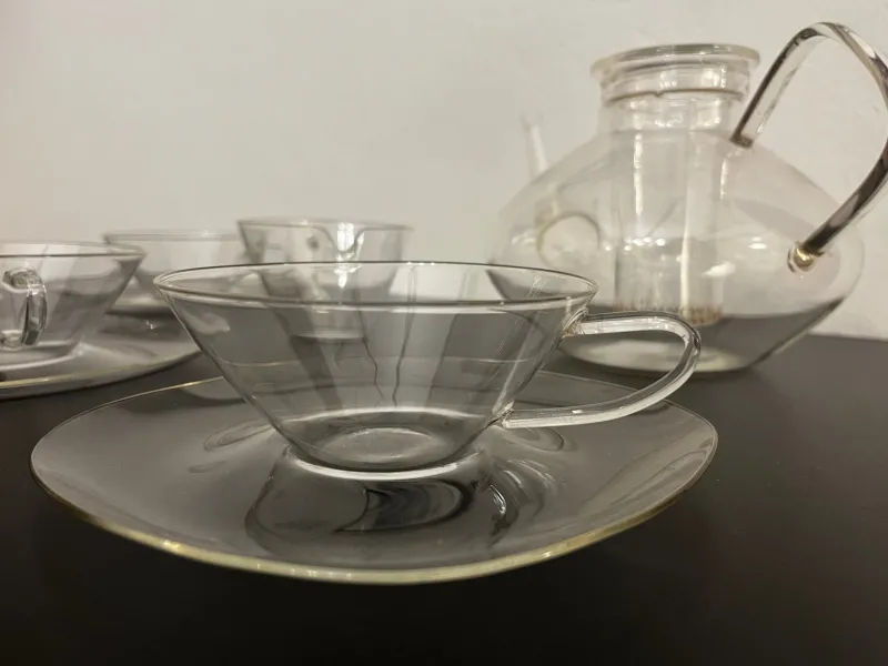 Discount Pamono Bauhaus Tea Service in Jena Glas by Wilhelm Wagenfeld for Jenaer Glaswerke, Germany, 1950s, Set of 14