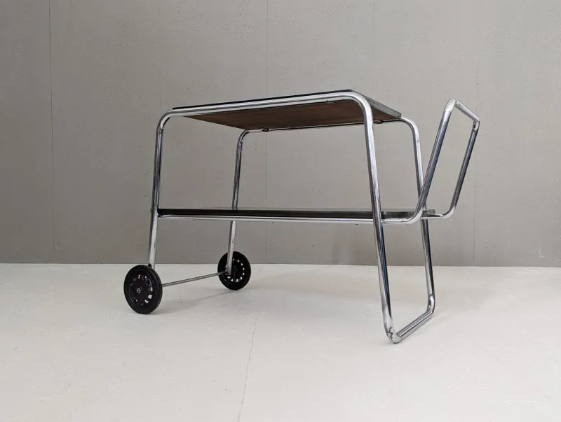Pamono Bauhaus Tubular Steel Serving Cart by Robert Slezák, 1930s> Serving Bar Carts & Trolleys