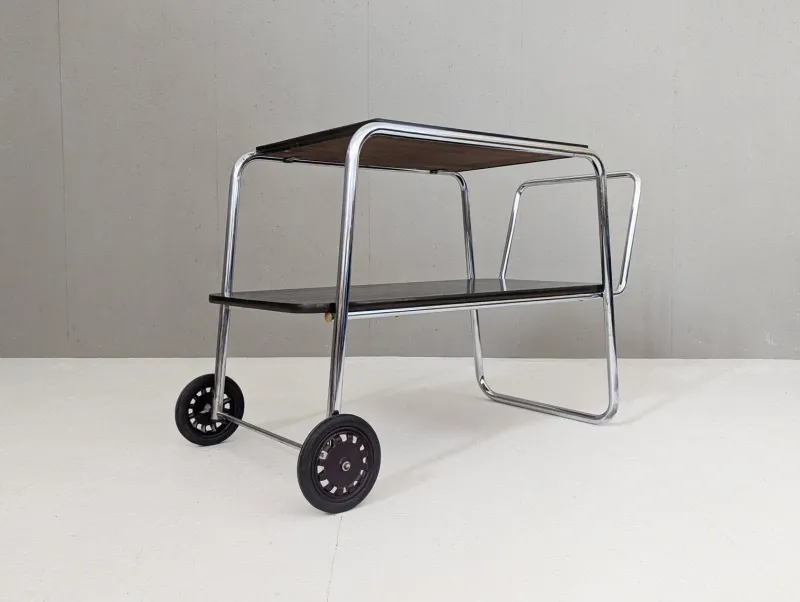 Pamono Bauhaus Tubular Steel Serving Cart by Robert Slezák, 1930s> Serving Bar Carts & Trolleys