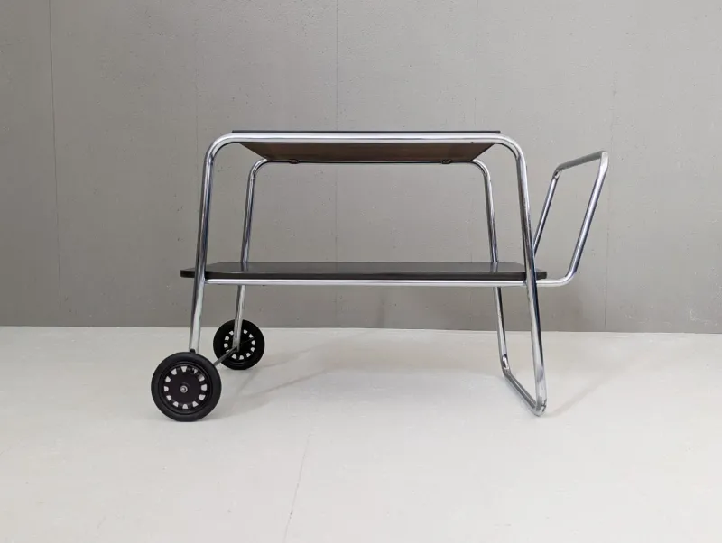 Pamono Bauhaus Tubular Steel Serving Cart by Robert Slezák, 1930s> Serving Bar Carts & Trolleys