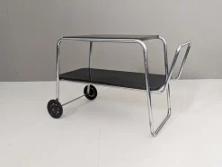 Pamono Bauhaus Tubular Steel Serving Cart by Robert Slezák, 1930s><noscript><img width=