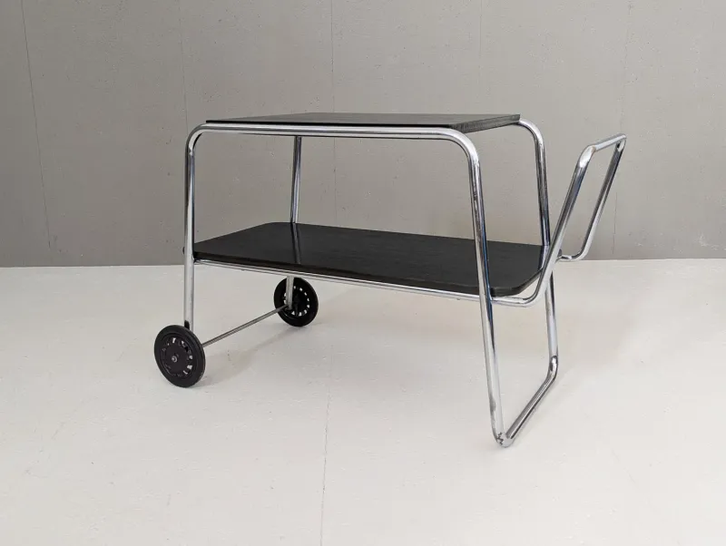 Pamono Bauhaus Tubular Steel Serving Cart by Robert Slezák, 1930s> Serving Bar Carts & Trolleys