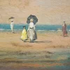Pamono Beach with Figures, 19th Century, Oil on Board, Framed> Impressionist