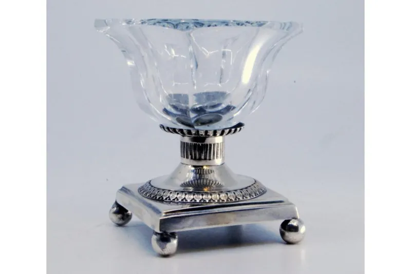Pamono Beaded Silver and Cut Glass Salt Shaker> Salt & Pepper Shakers