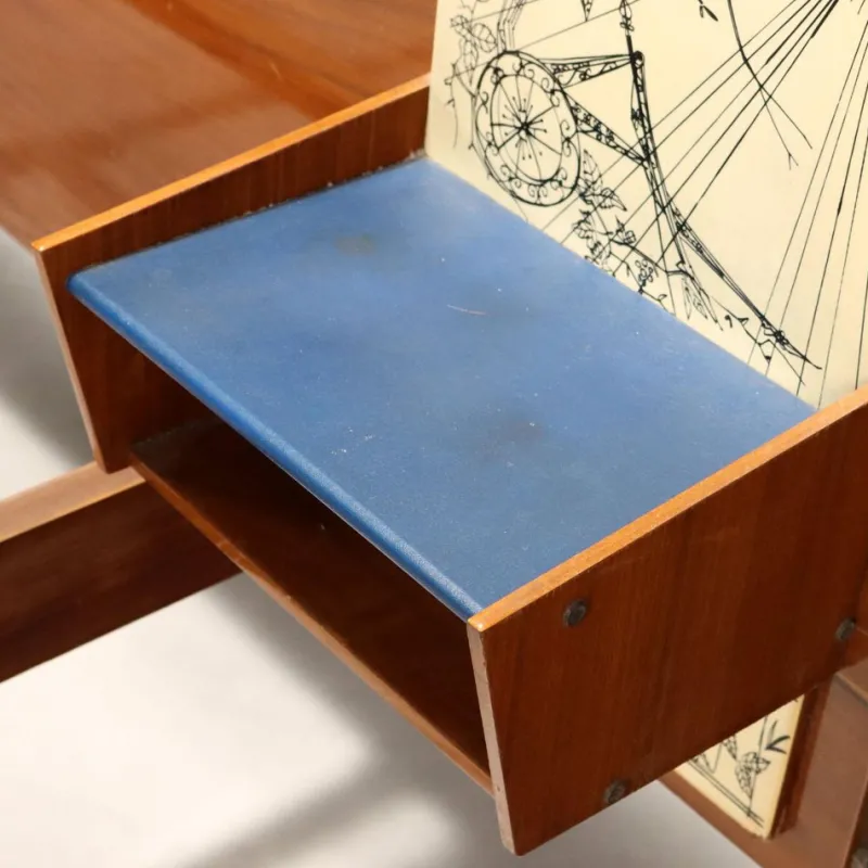 Pamono Bed with Wall-Mounted Nightstand, 1960s