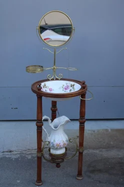 Pamono Bedroom Washstand with Basin, Pitcher, and Mirror><noscript><img width=
