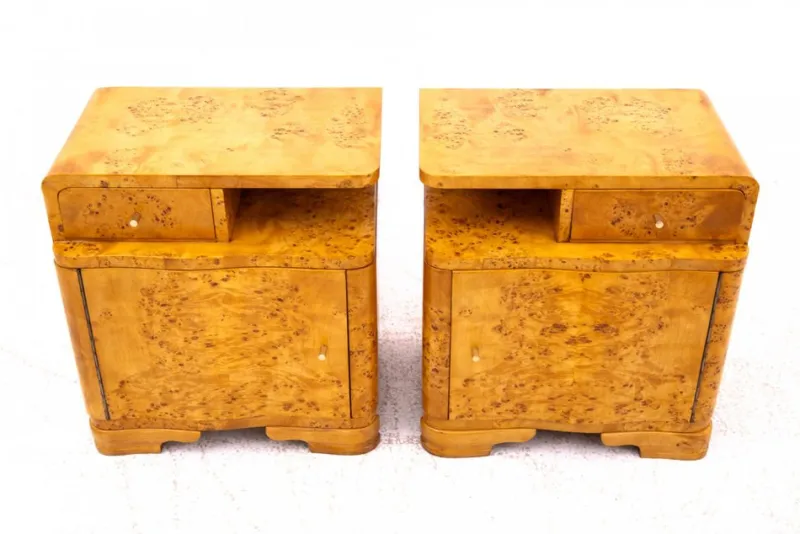 Pamono Bedside Tables, Poland, 1940s, Set of 2> Nightstands