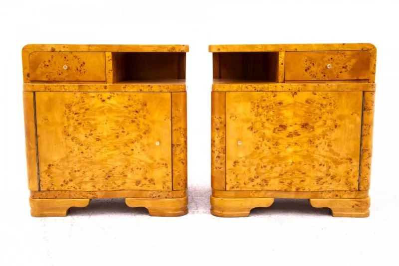 Pamono Bedside Tables, Poland, 1940s, Set of 2> Nightstands