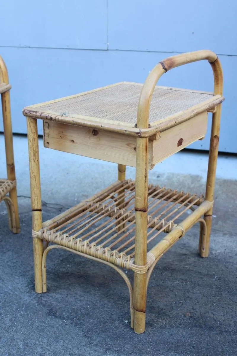 Pamono Bedside Tables with Drawer and Shelf, 1950s, Set of 2> Nightstands
