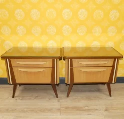 Pamono Bedside Tables with Glass Top, 1960s, Set of 2><noscript><img width=