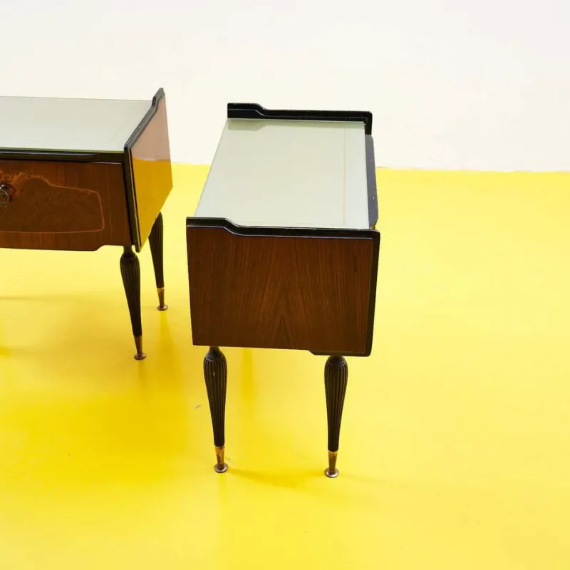 Hot Pamono Bedside Tables with Glass Top, 1950s, Set of 2