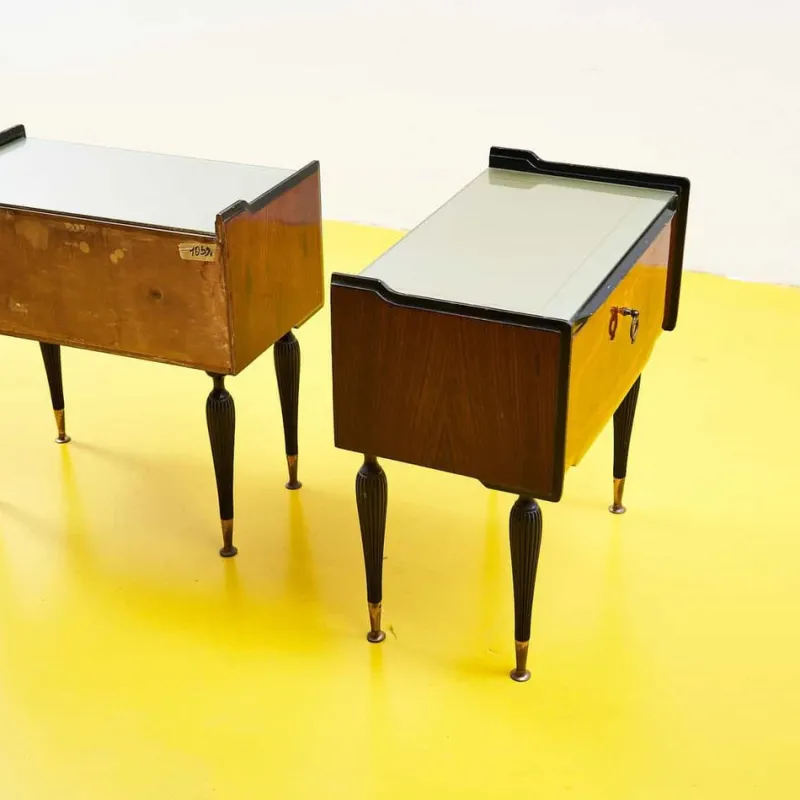 Hot Pamono Bedside Tables with Glass Top, 1950s, Set of 2
