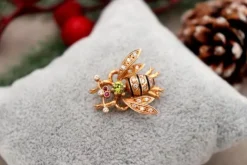 Pamono Bee Shaped Gold Brooch with Diamonds><noscript><img width=