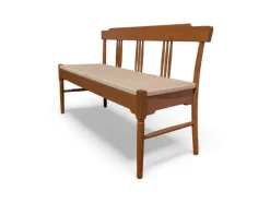 Pamono Beech Bench with Fabric Seat, Italy, 1950s><noscript><img width=