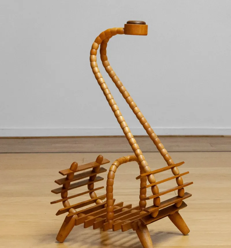Pamono Beech Magazine Rack with Oak Handle, 1940s> Magazine Racks