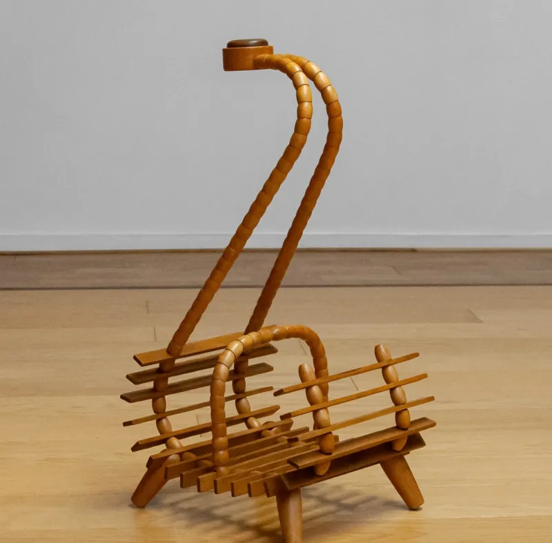 Pamono Beech Magazine Rack with Oak Handle, 1940s> Magazine Racks